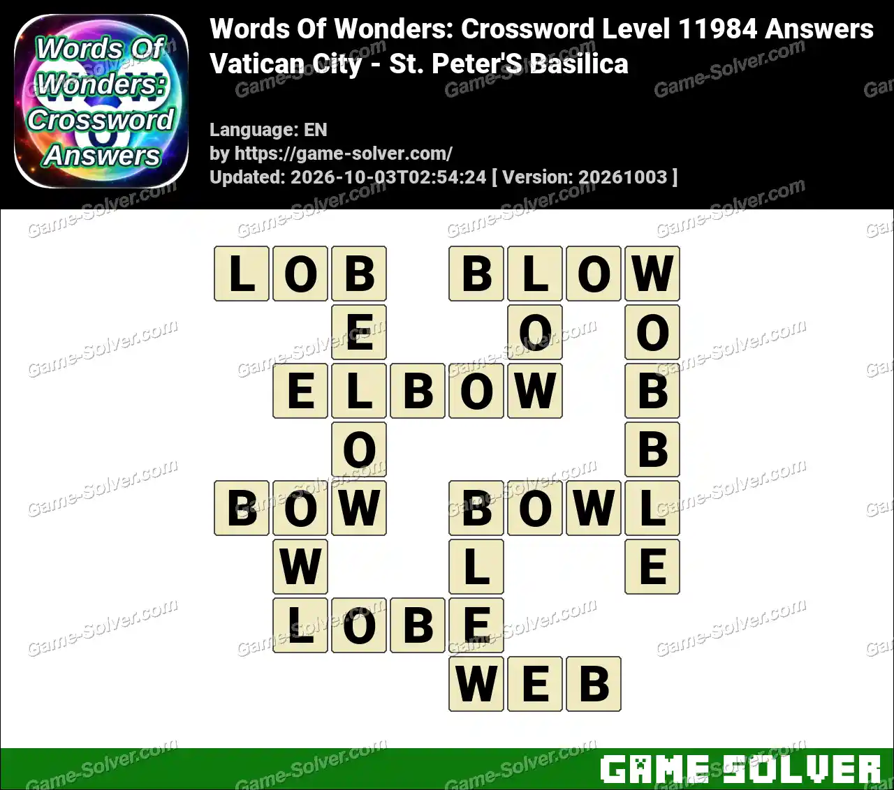 Words Of Wonders: Crossword Level 11984 Answers – Vatican City – St. Peter’S Basilica